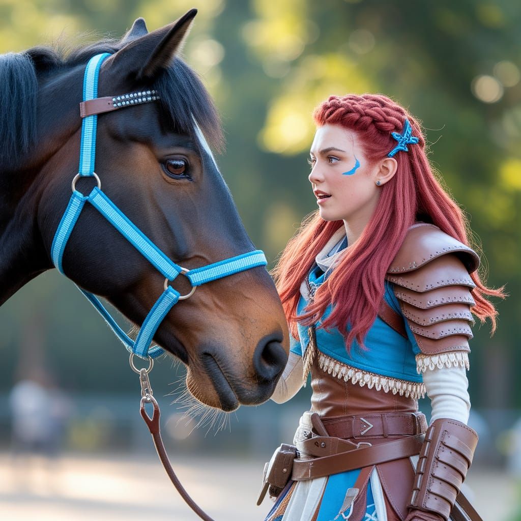 Aloy Surprised by a Live Horse in the Zoo