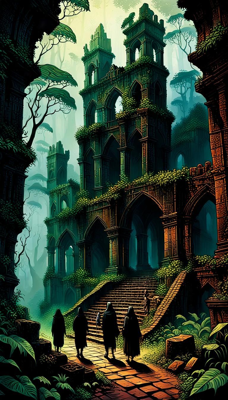 Jungle Tour of Gothic Ruins in Digital Painting