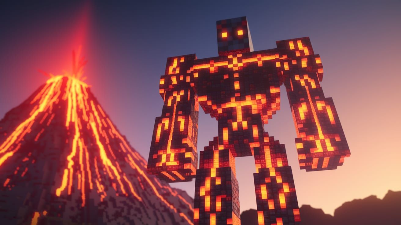 Minecraft Magma Golem Stands Tall Against Volcanic Backdrop ...