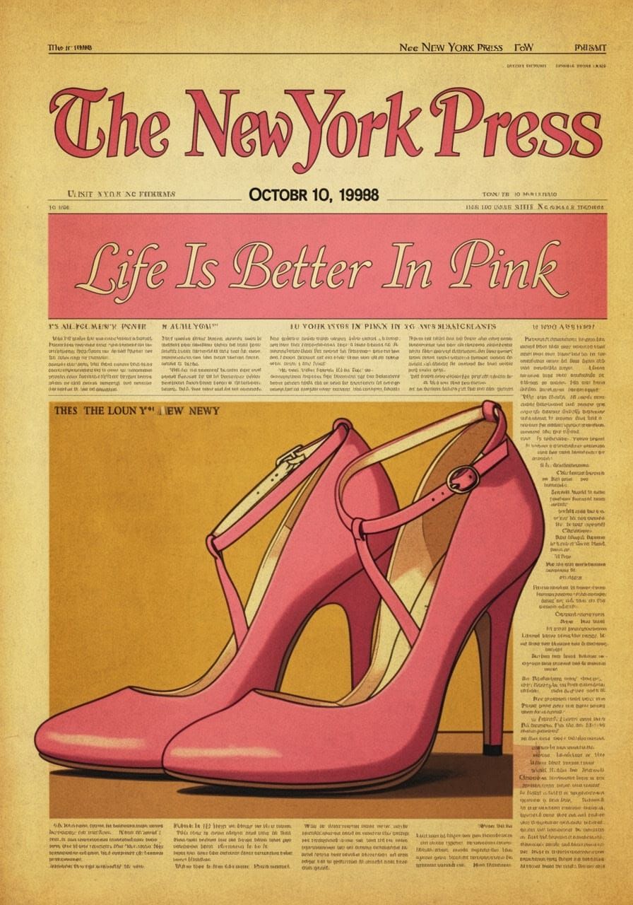 Vibrant Front Page Newspaper with Pink Shoes in Art Deco Sty...