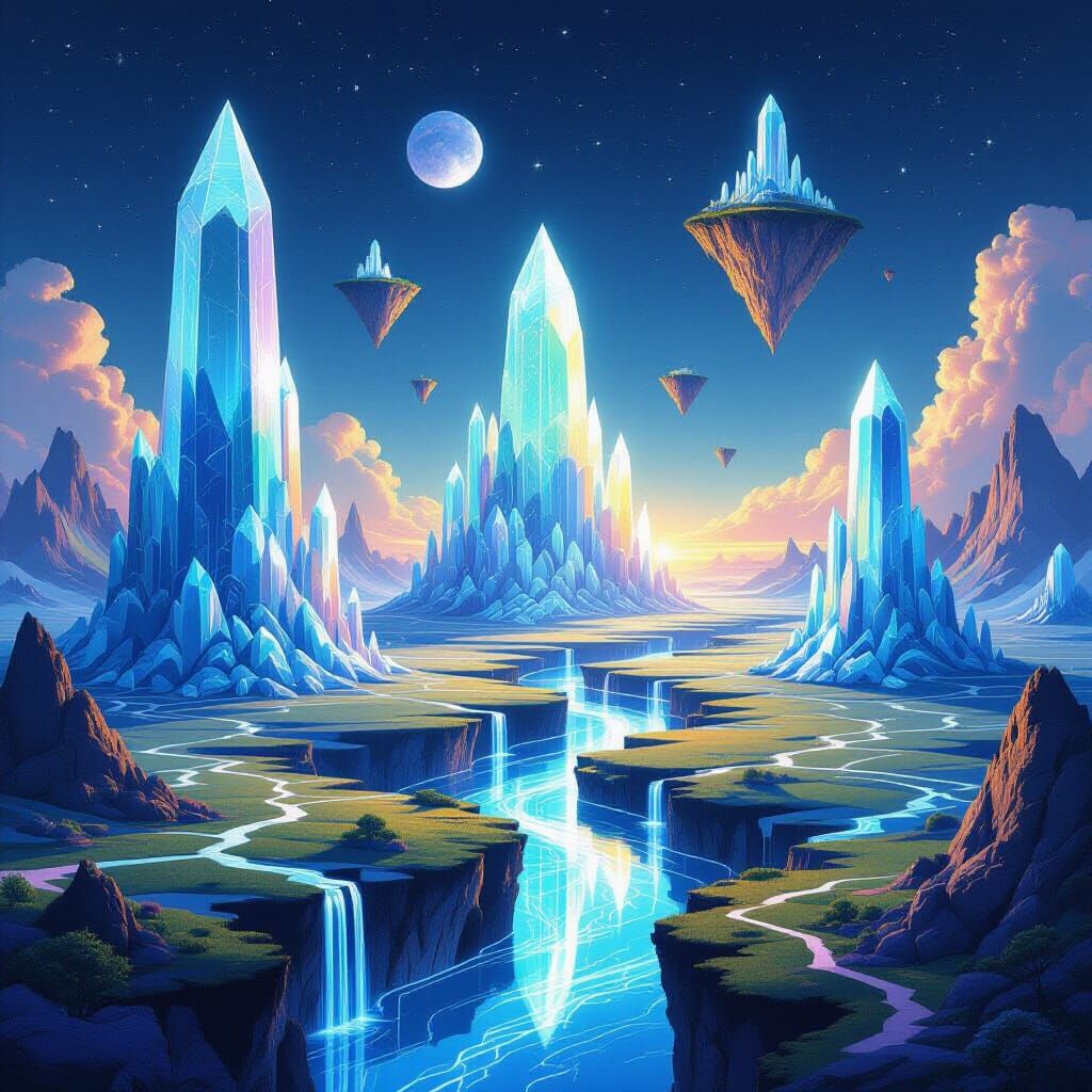 Surreal Crystalline Trees With Rivers of Light