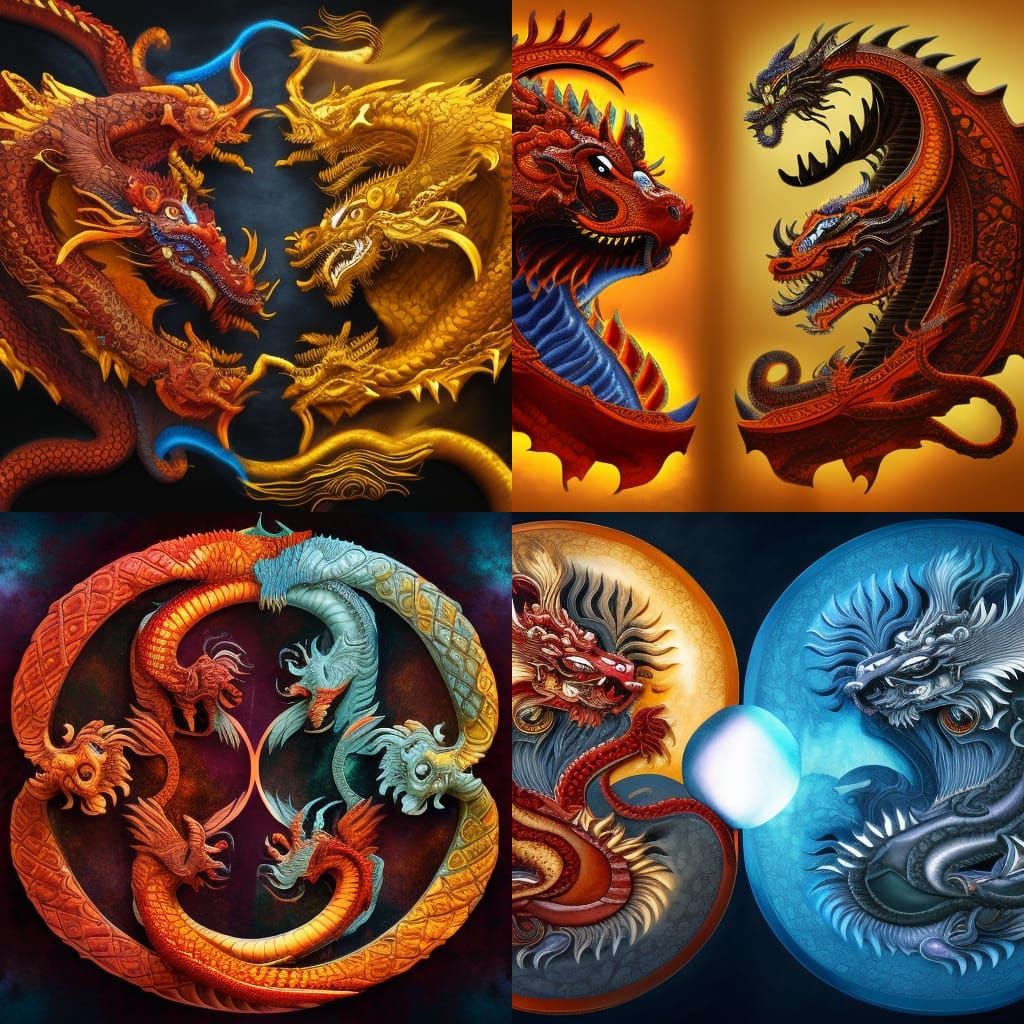 Tiger Dragon Yin-Yang in Japanese Style
