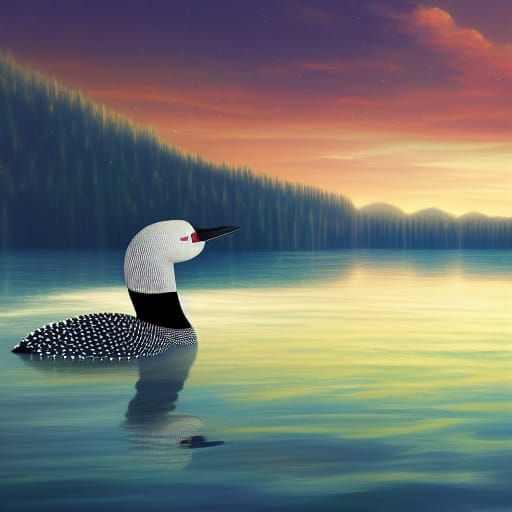 Loon and Sad Man at Sunset: Matte Painting