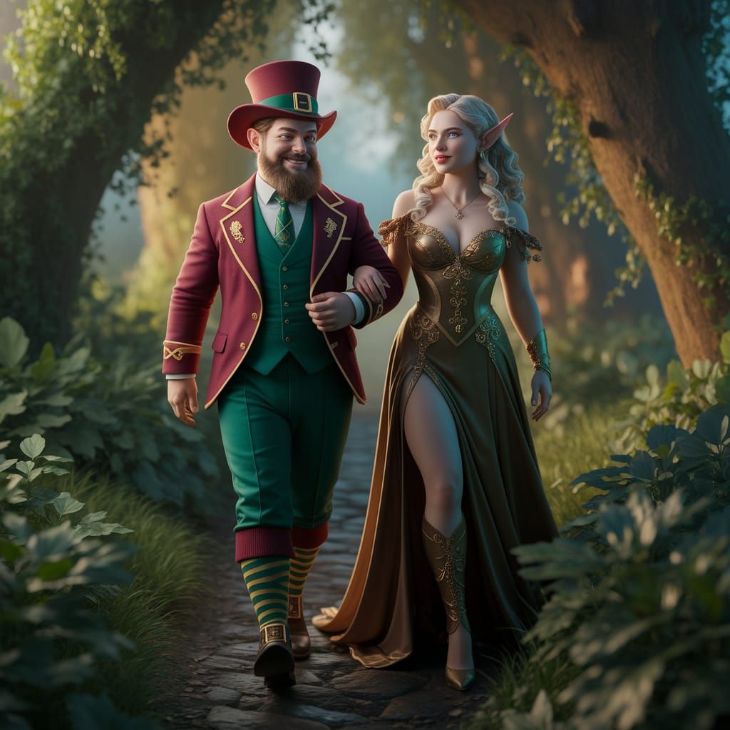 Leprechaun and Elf Walk Enchanted Forest in Stunning 3D Deta...