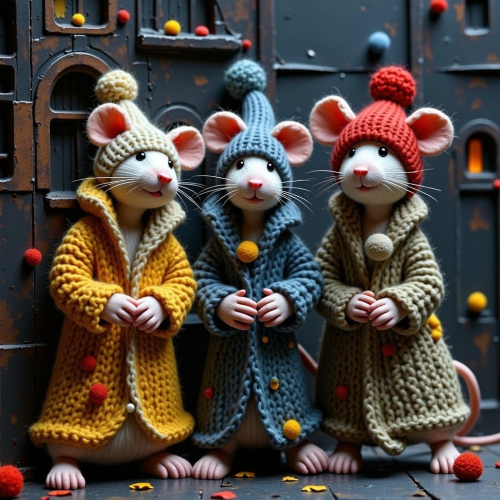 Cute Chibified Mice Peeking from Cityscape Buildings