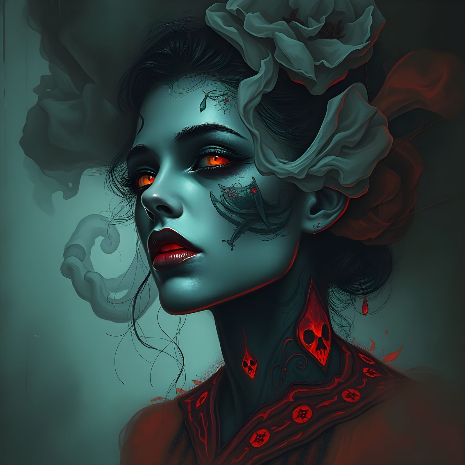 Ethereal Woman of Smoke and Neon, a Dark Gothic Portrait
