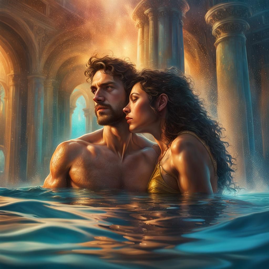 Hyperrealistic Lovers in Underwater Atlantis