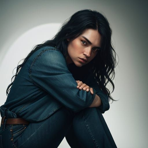 Cinematic Girl with Wavy Hair in Film Still