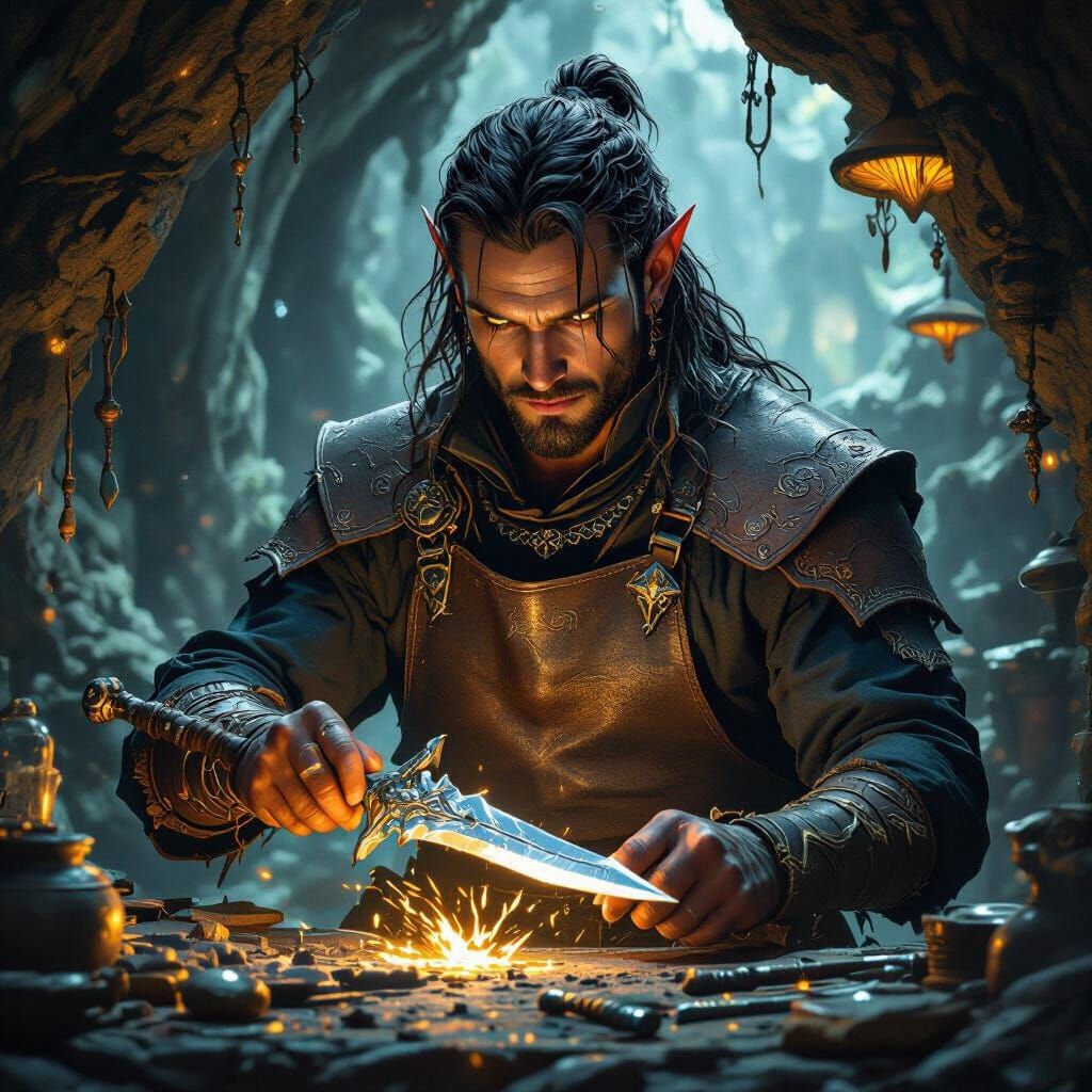 Drow Weaponsmith Forging Star-Metal Blade