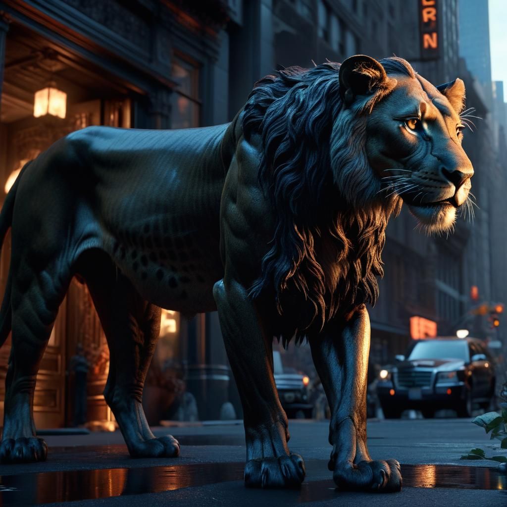 Black Lioness in New York: Dark Fantasy Concept Art