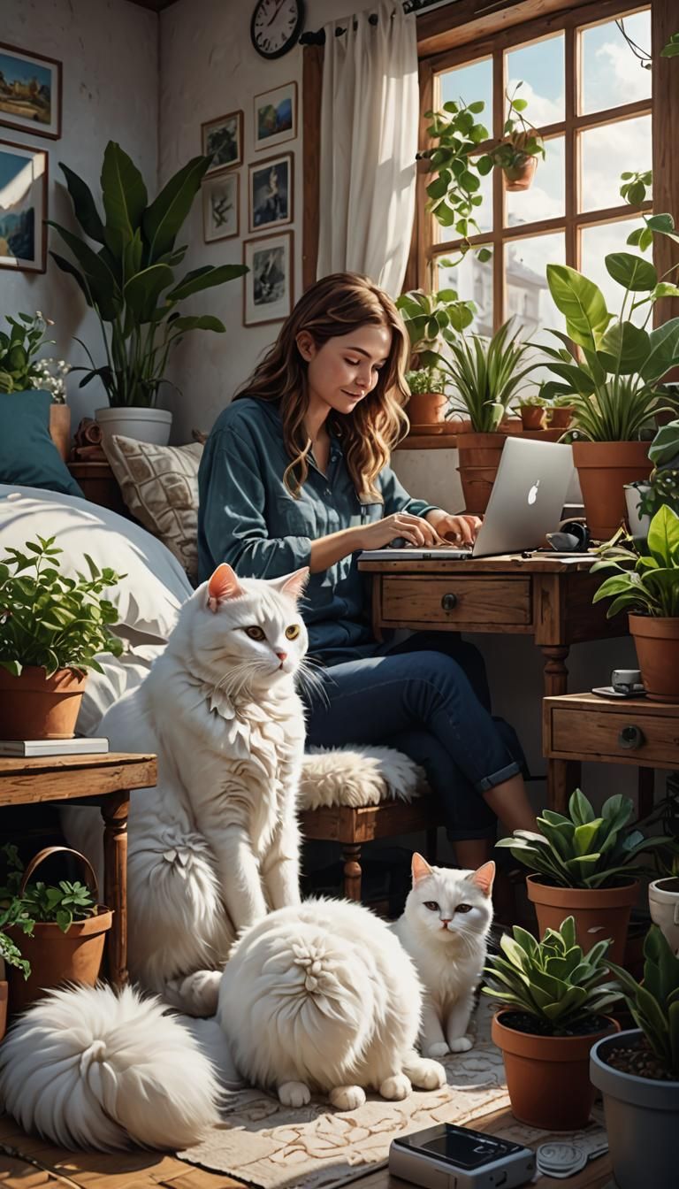 Happy Designer Working at Home, Matte Painting