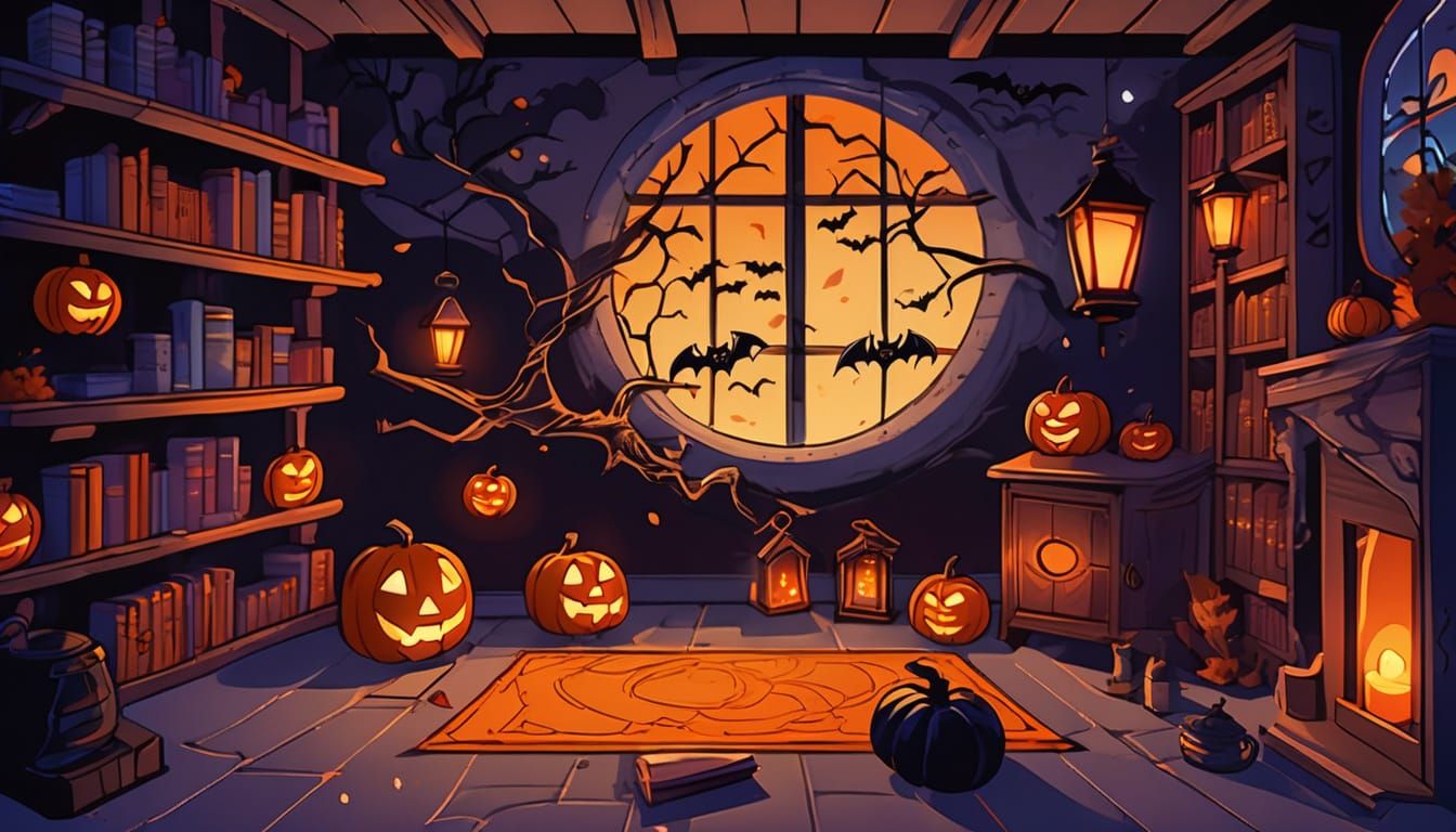 Cozy Yet Eerie Witch's Hut Interior with Magical Items