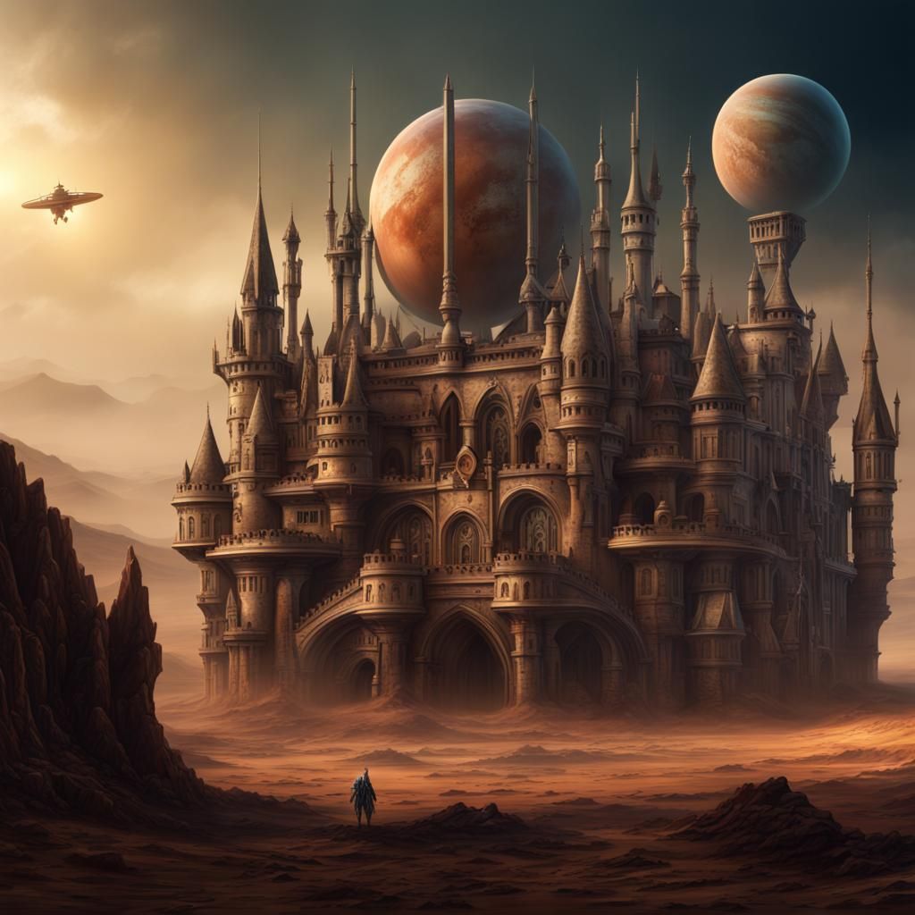 Medieval Jester in Sci-Fi Castle: Digital Matte Painting