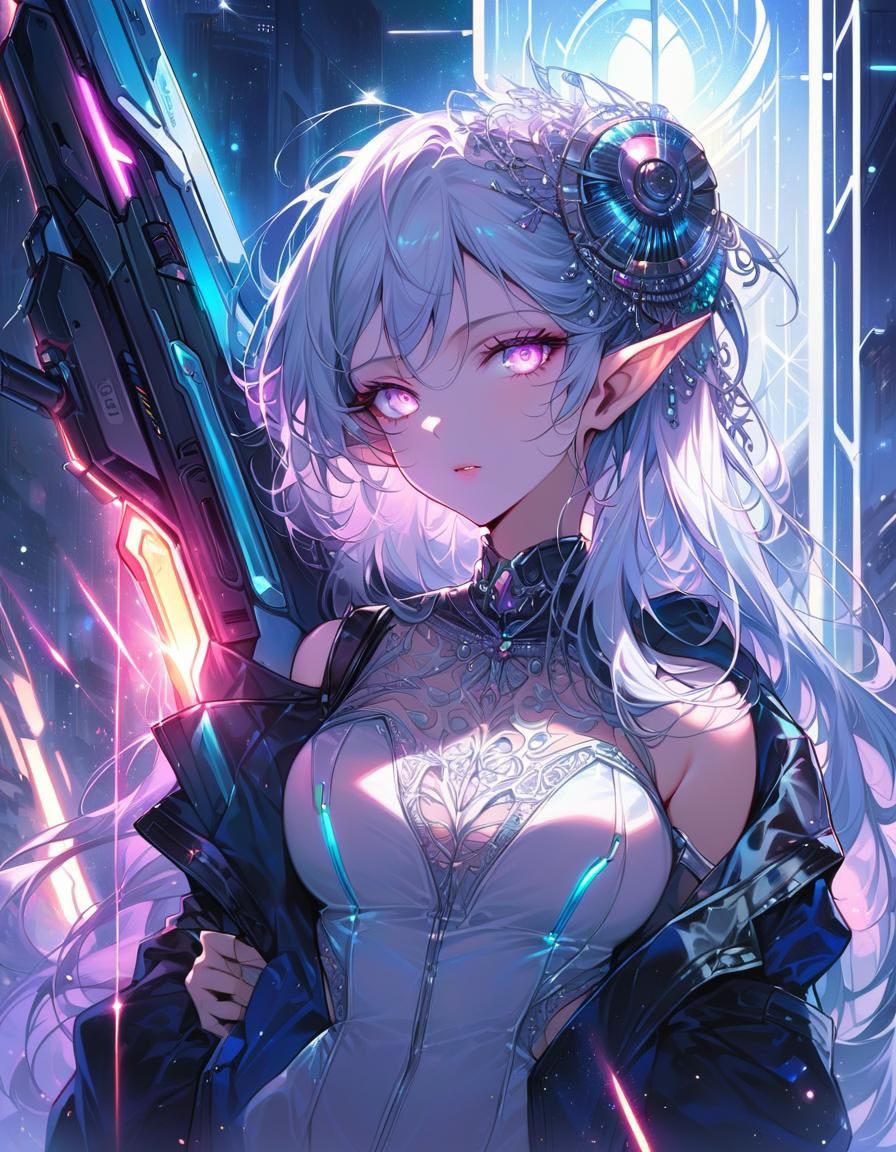 Futuristic Elf Soldier with Plasma Rifle