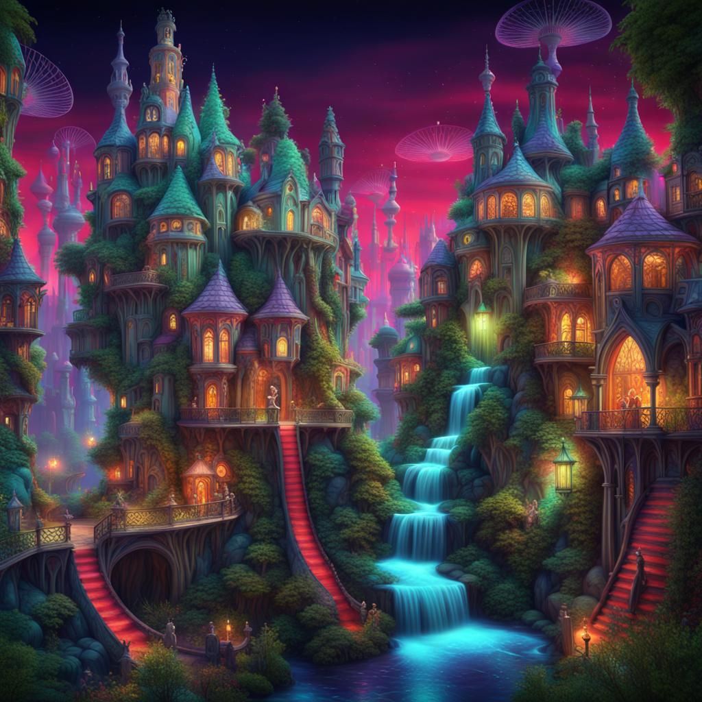 fractal recursive gothic utopian town