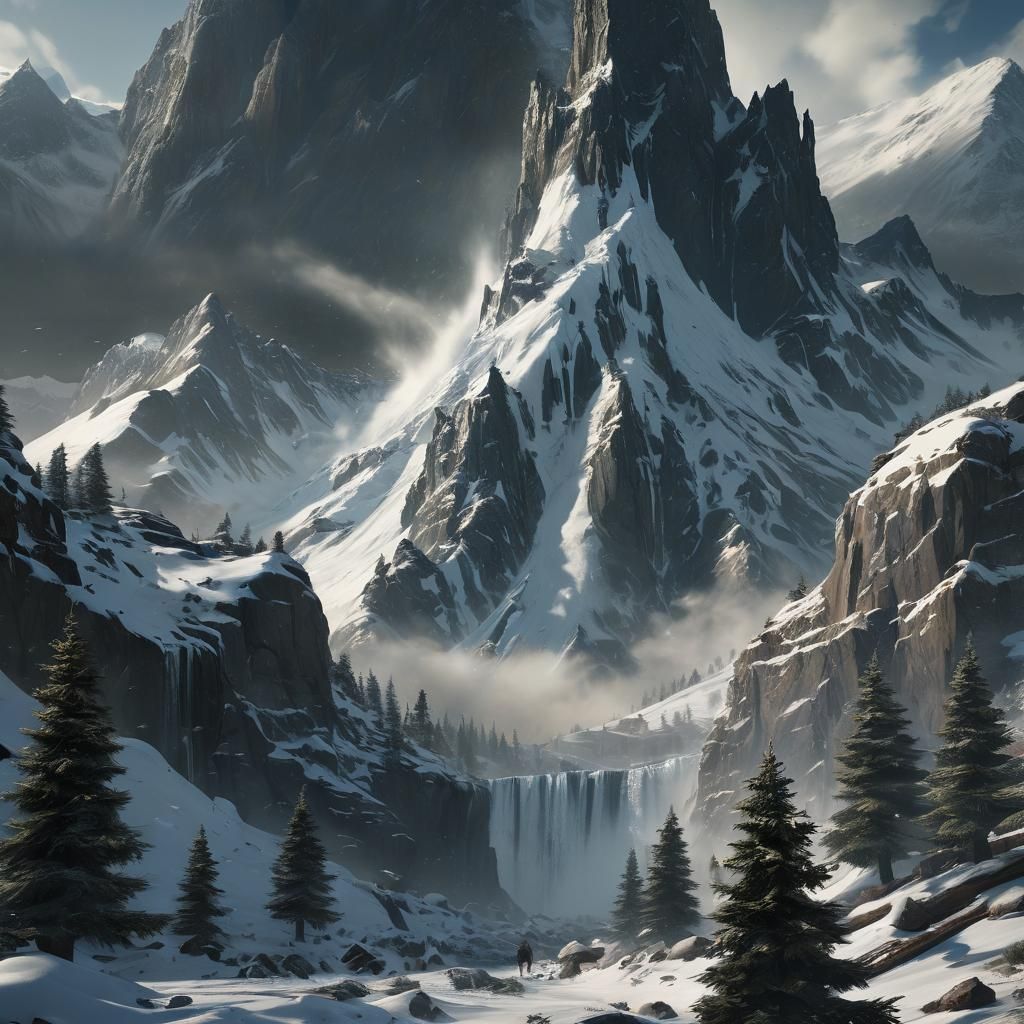 Colossal Avalanche Swallows All: Dark Fantasy Art