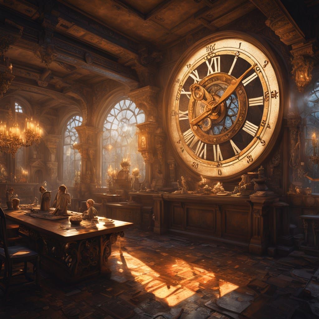 Celestial Clockmaker in Stardust Workshop, Fantasy Art
