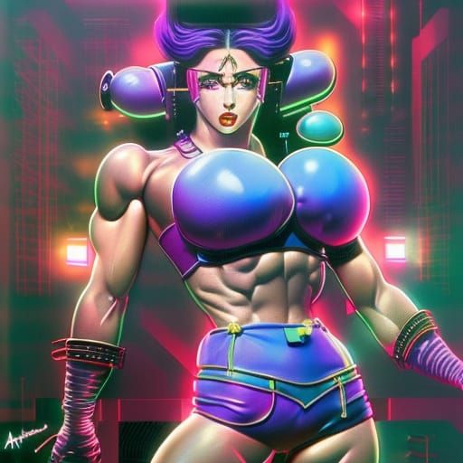 Madonna as Anime Muscle Woman in Cyberpunk Style
