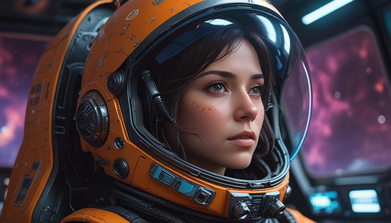 Android Pilot Approaches Novae in Spaceship Cockpit