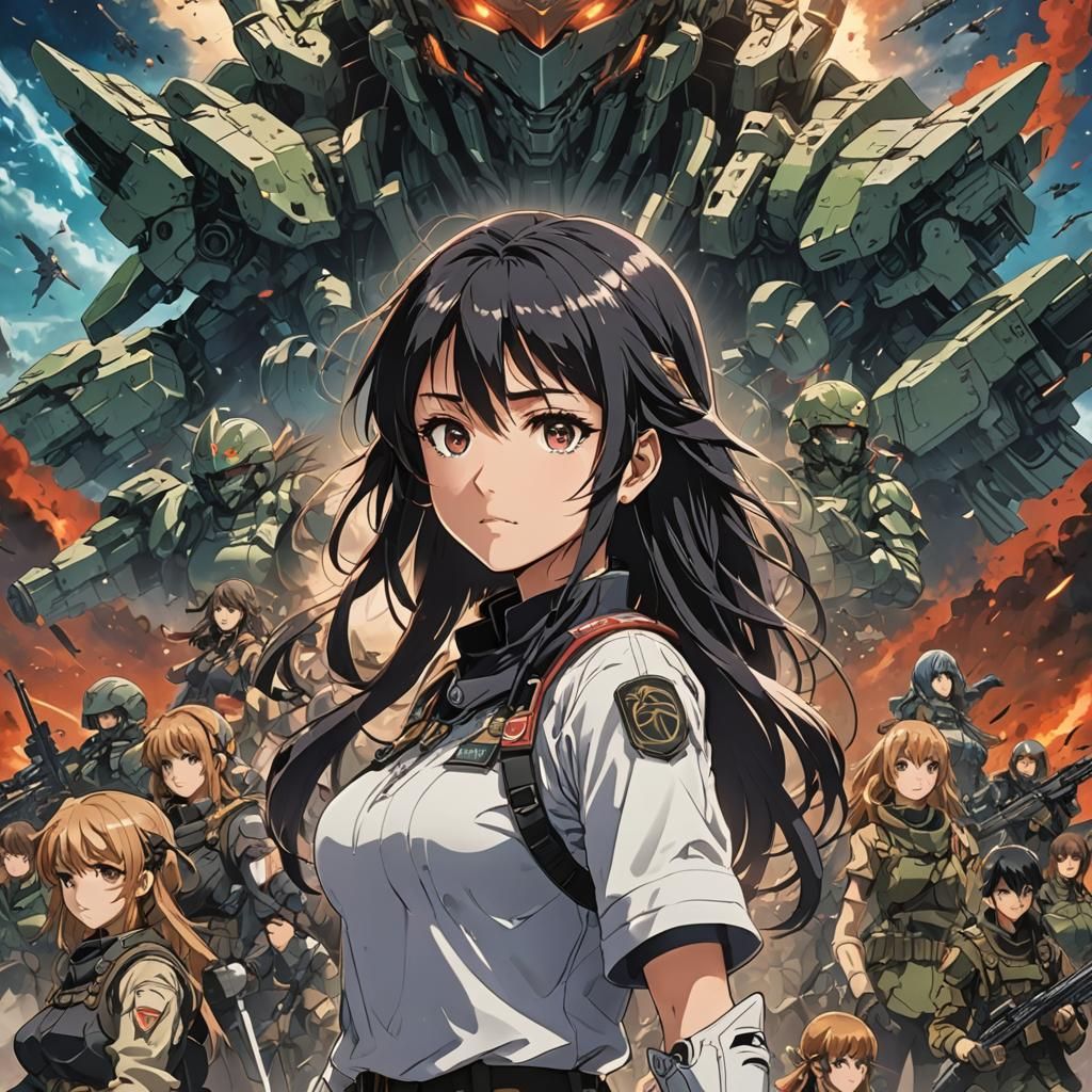 Anime Girl Army Movie Poster in Cel-Shaded Style