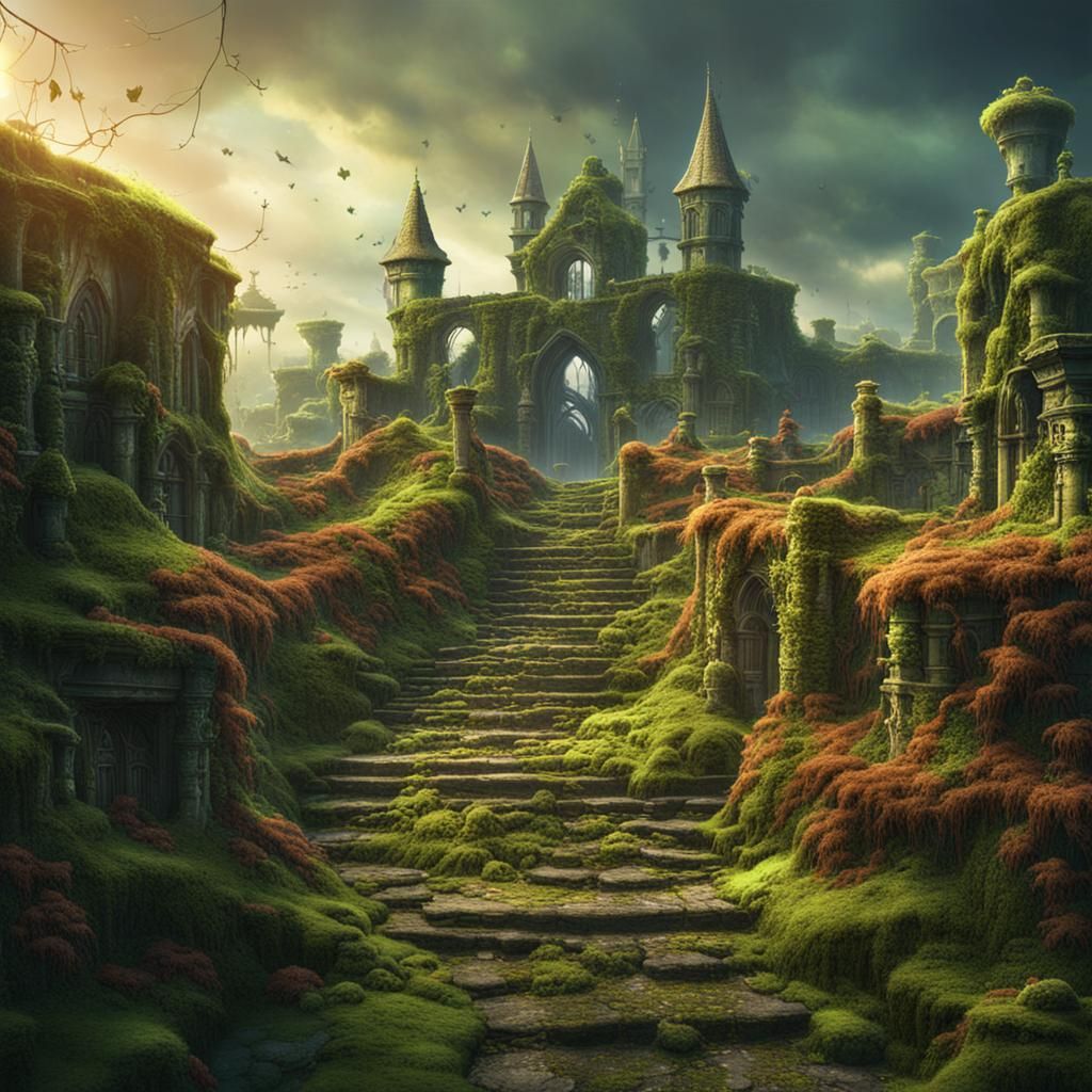 Overgrown City: Vines and Moss in Detailed Matte Painting