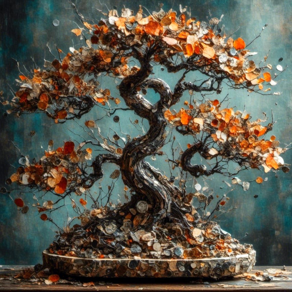 Bonsai Tree in Collage Style