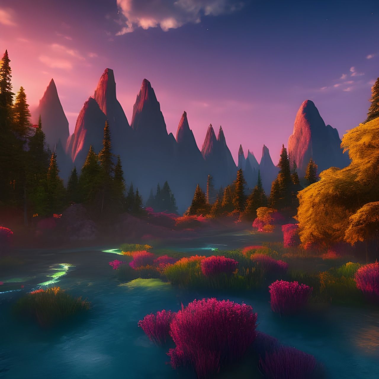 Fantasy River with Neon Flowers in CryEngine