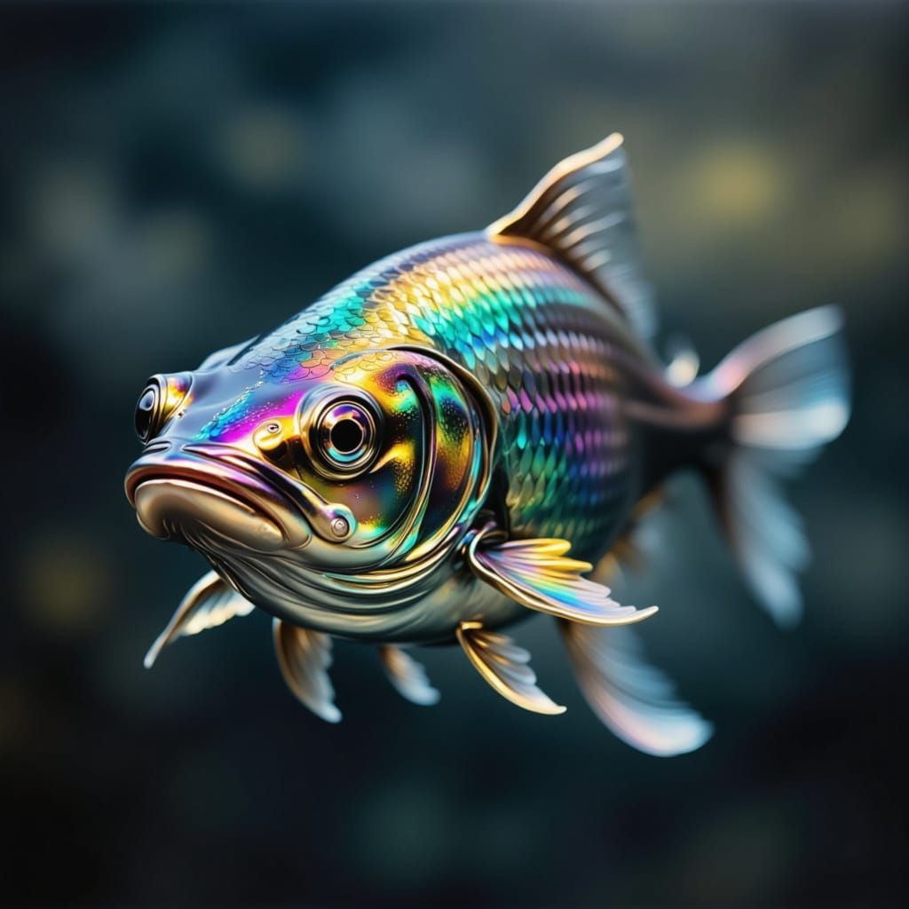 Iridescent Mirror Carp Portrait with Bokeh Background