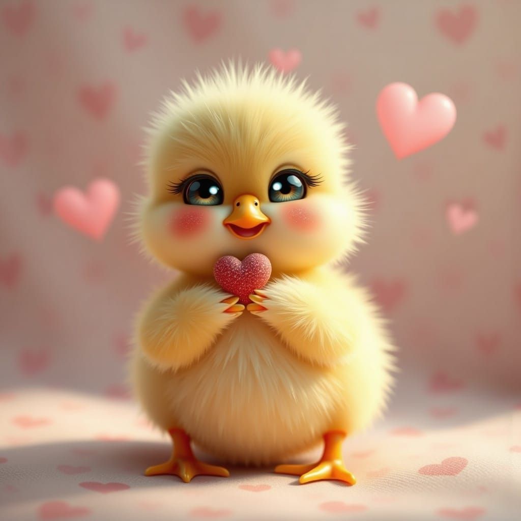 Cute and Chubby Duckling Blows Heart Kisses in Sweet and Inn...