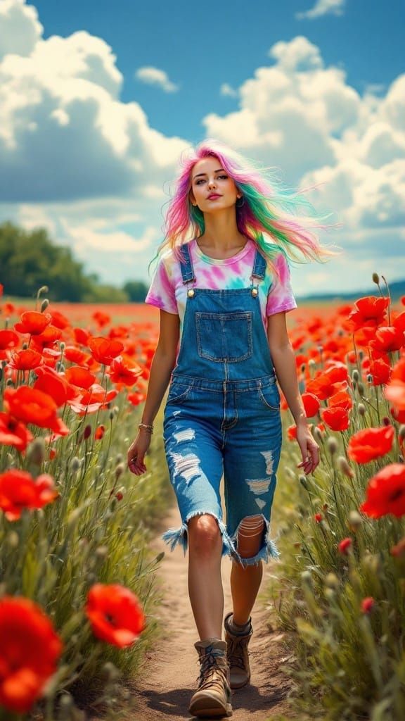 Vibrant Realism Goddess Wields Colorful Hair