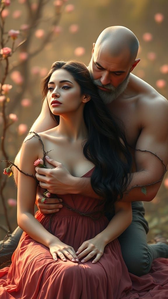 Contemplative Woman Embraced in Mystical Fantasy Realism