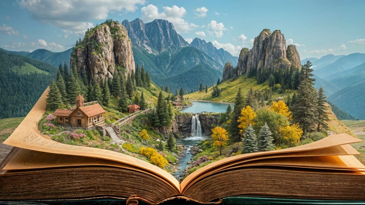 Miniature Valley Landscape Emerging From Open Book