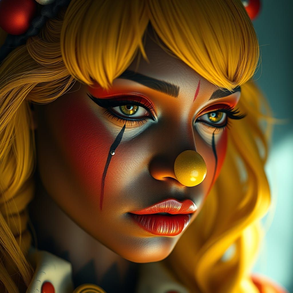 Beautiful African American Clown With Yellow Hair And Tears