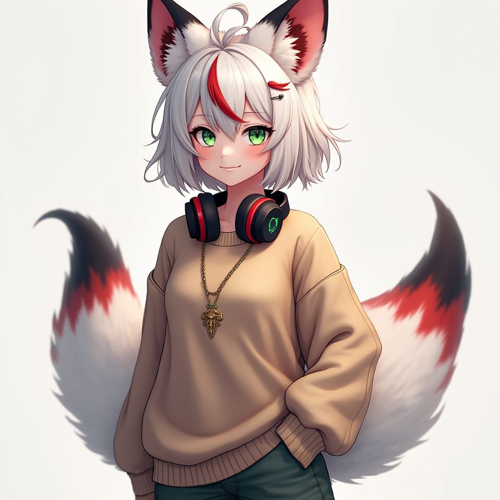 Anime-Inspired Girl with Fennec Fox Ears and Vibrant Hair