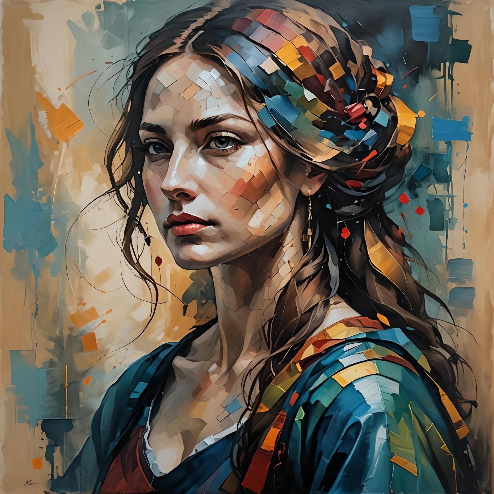 Abstract Art with Renaissance Woman Watermark