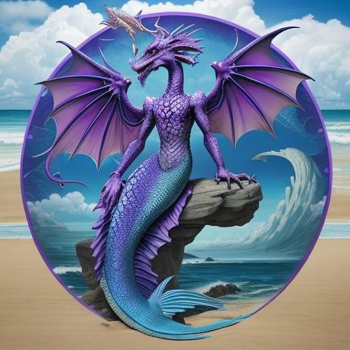 Dragon-Fish Hybrid Creature on a Beach