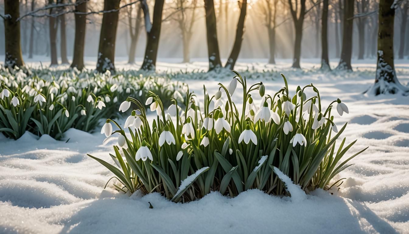 Snowdrops in Winter Light: Tonalist Glass Illustration