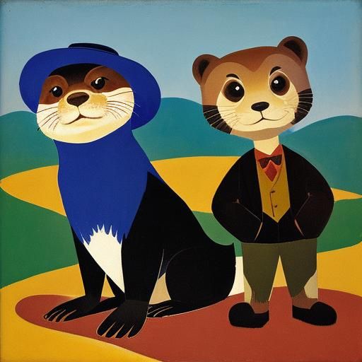 Expressive Otters in Early 20th Century Style
