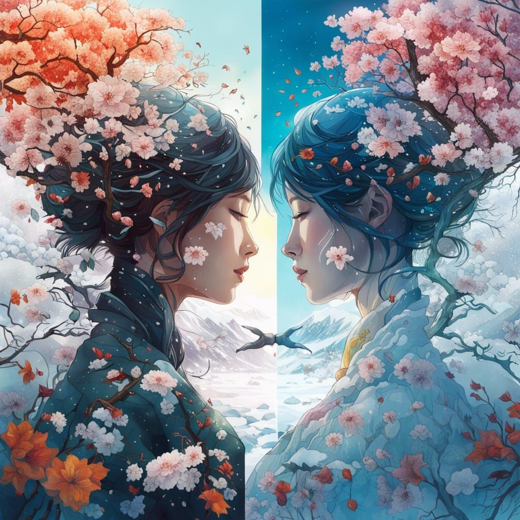 Yin Yang Seasons in Manhwa Double Exposure