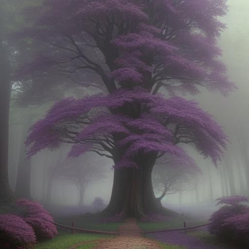 Ethereal Purple-Leafed Trees in Fantasy Landscape