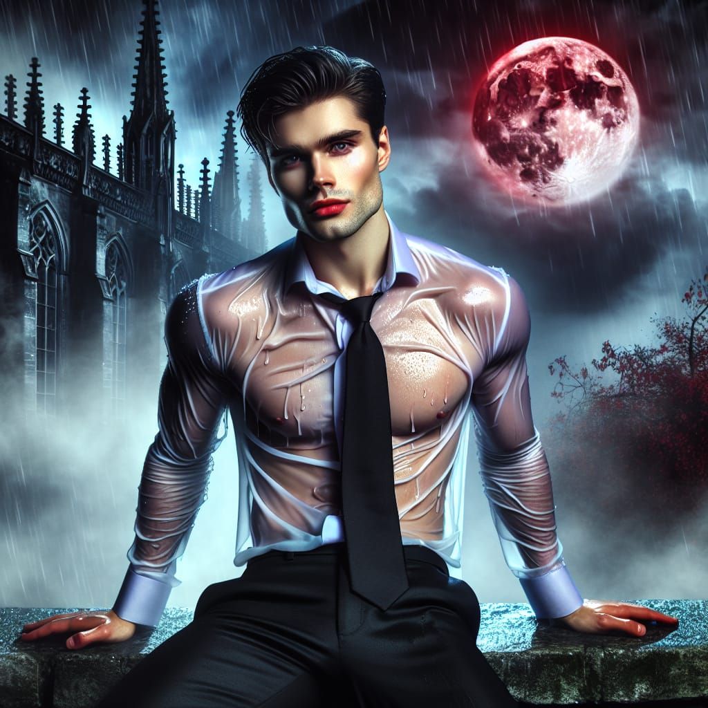 Hyperrealistic Vampire in Burning Cathedral