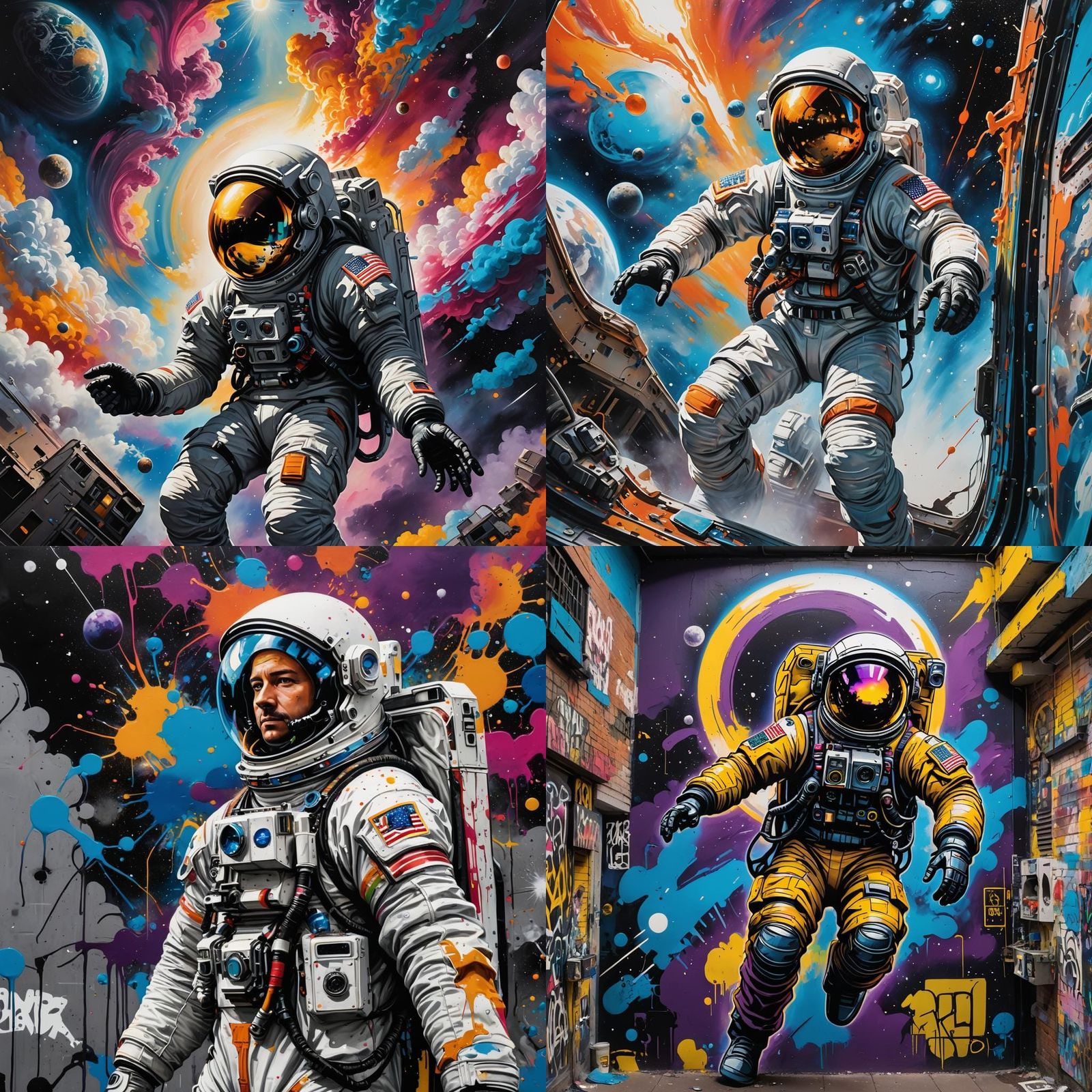 Astronaut Views Earth: Graffiti Splash Art