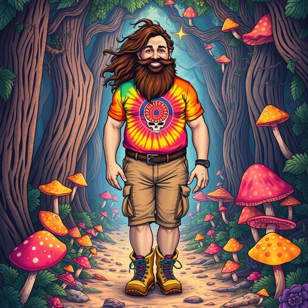 Psychedelic Forest Wanderer in Vibrant Illustration Style