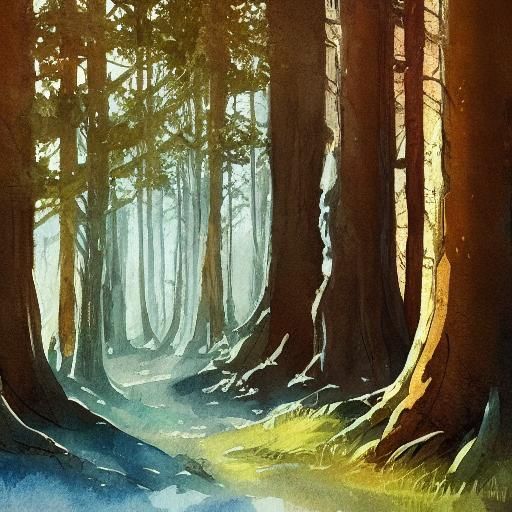 Female Warrior in Nordic Forest: Watercolor Illustration