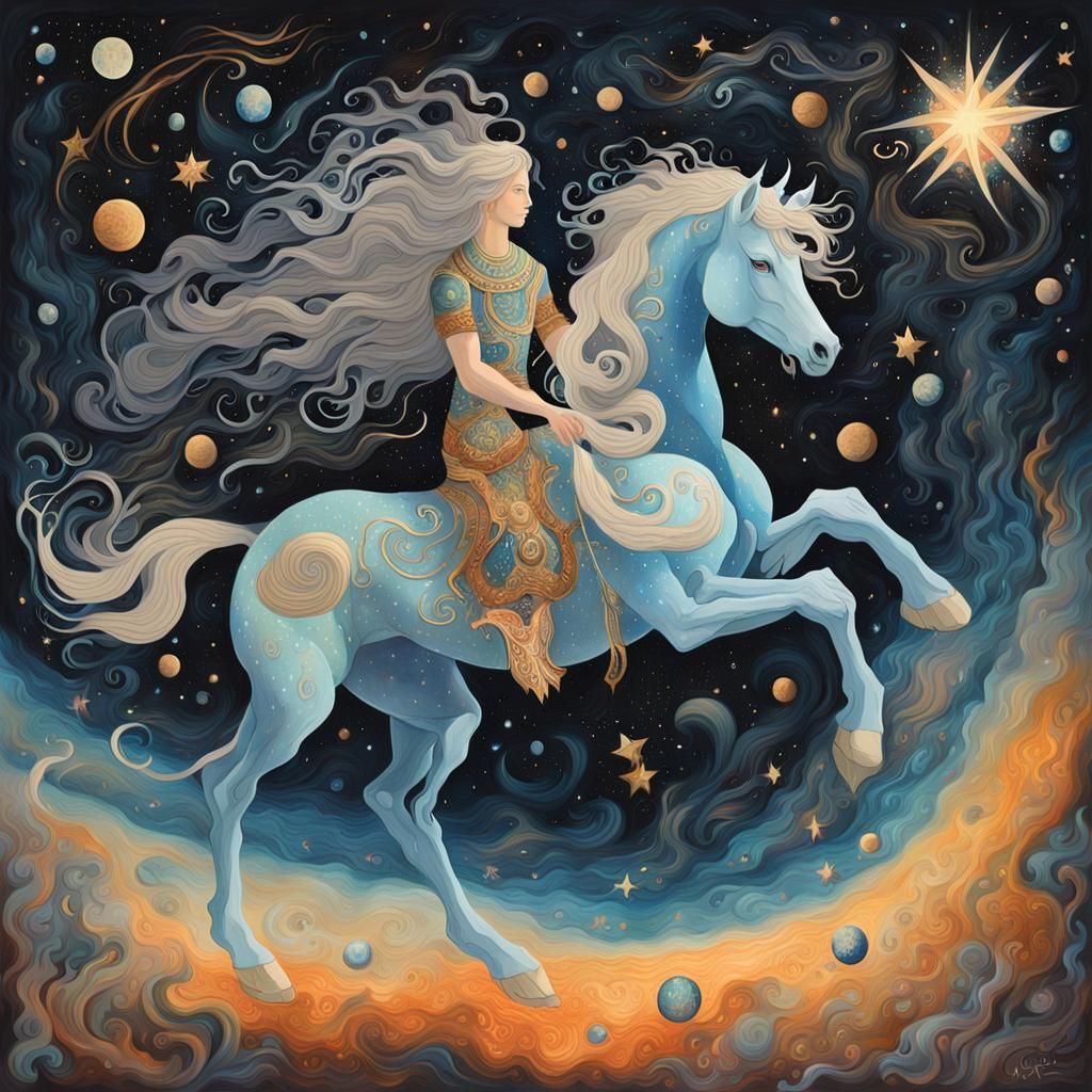 Astral Eldritch Centaur in Cosmic Gouache Painting