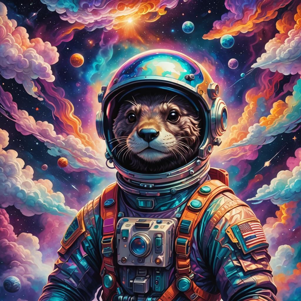 Astronaut Otter in Cosmic Dreamscape: Psychedelic Art