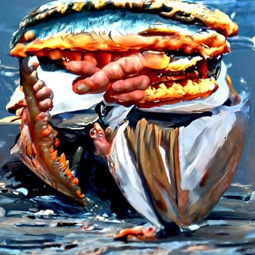 Merman Burger Slap: Digital Oil Painting
