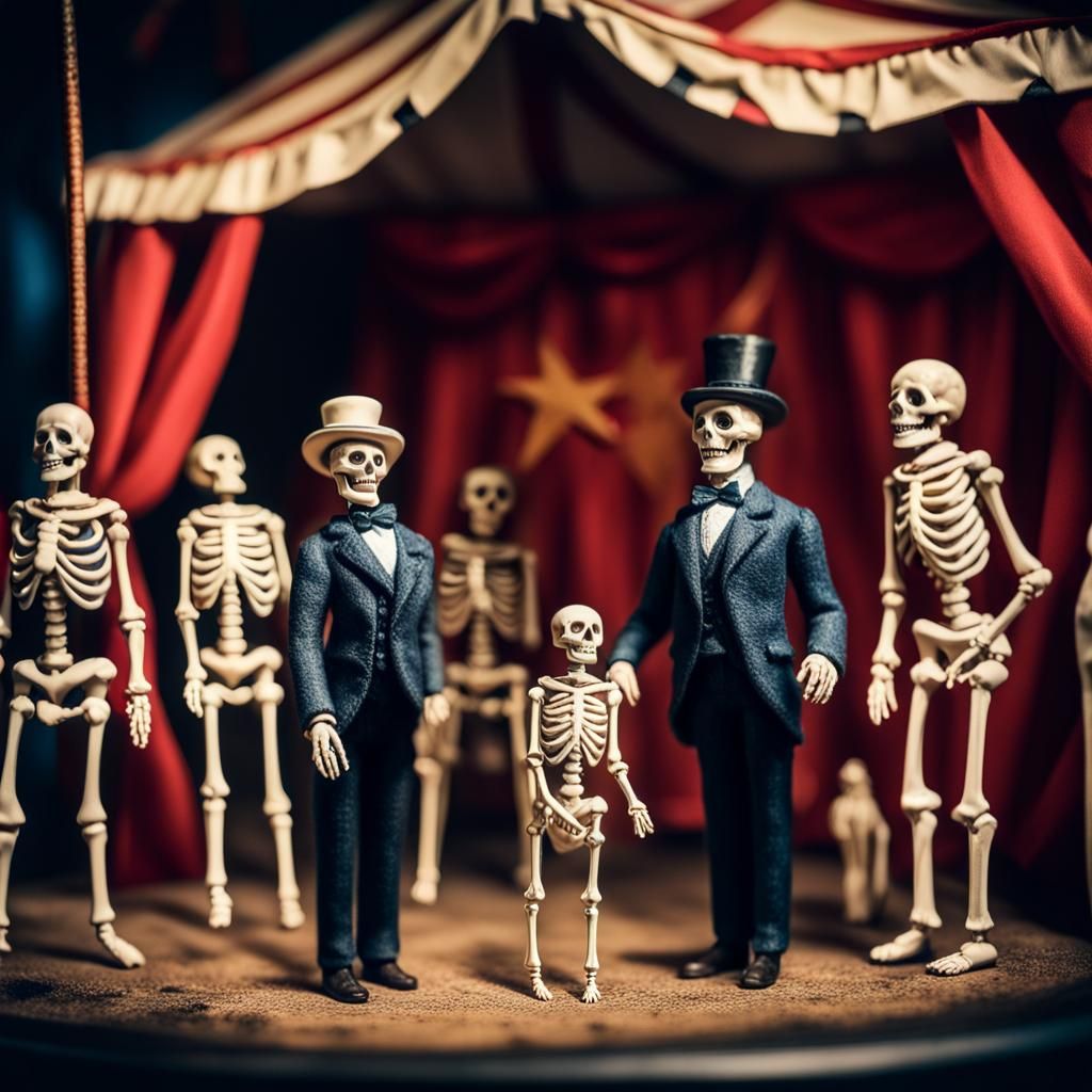 Spooky Skeletons Perform in Haunted Circus Diorama