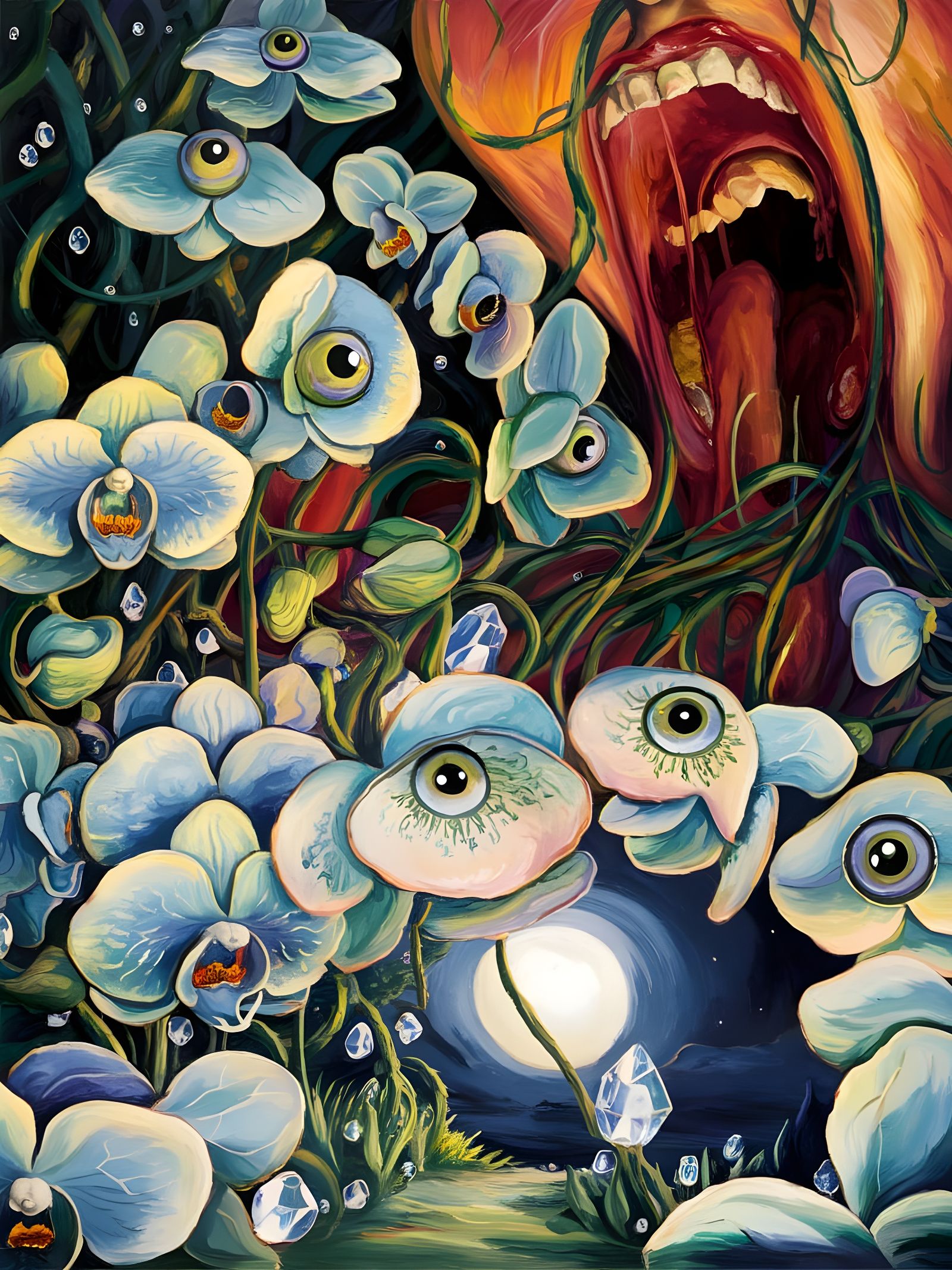 Surreal Surrealist Landscape Featuring Eye-Orchids and Visce...
