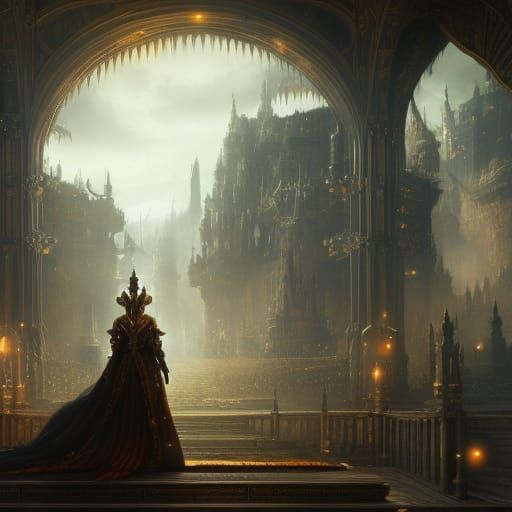 Futuristic Medieval Gold Armor in Epic Digital Painting